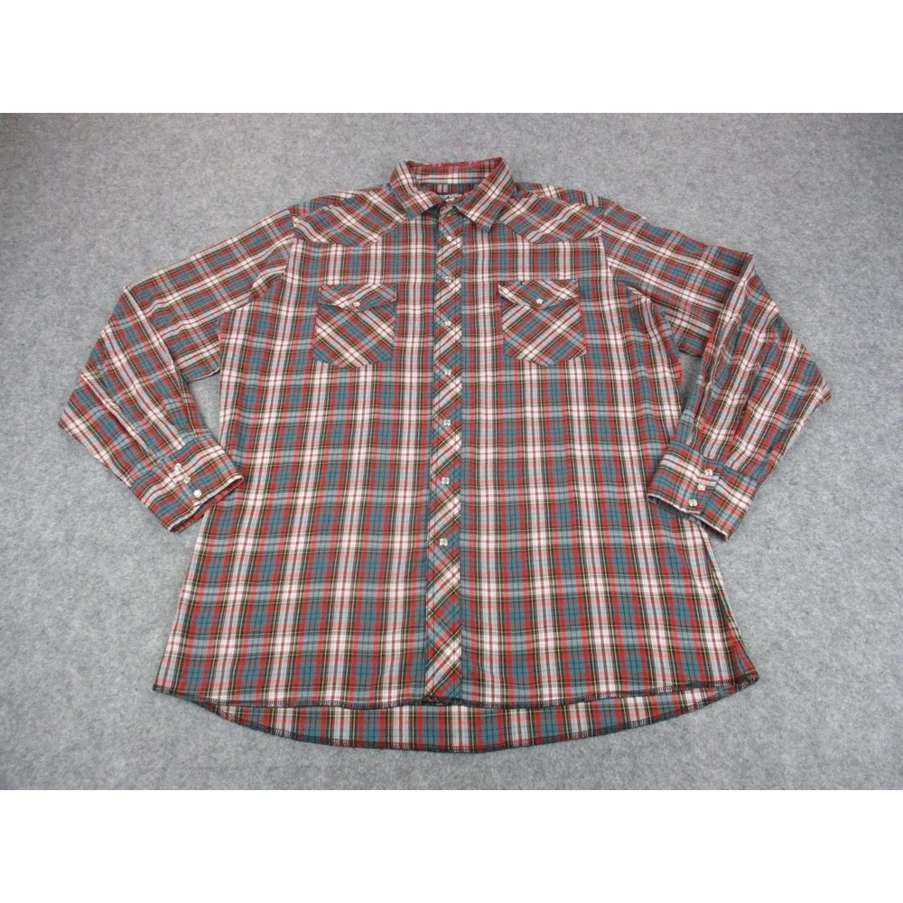 Wrangler Shirt Mens Extra Large Tall Red Plaid Western Pearl Snap Oxford Cloth